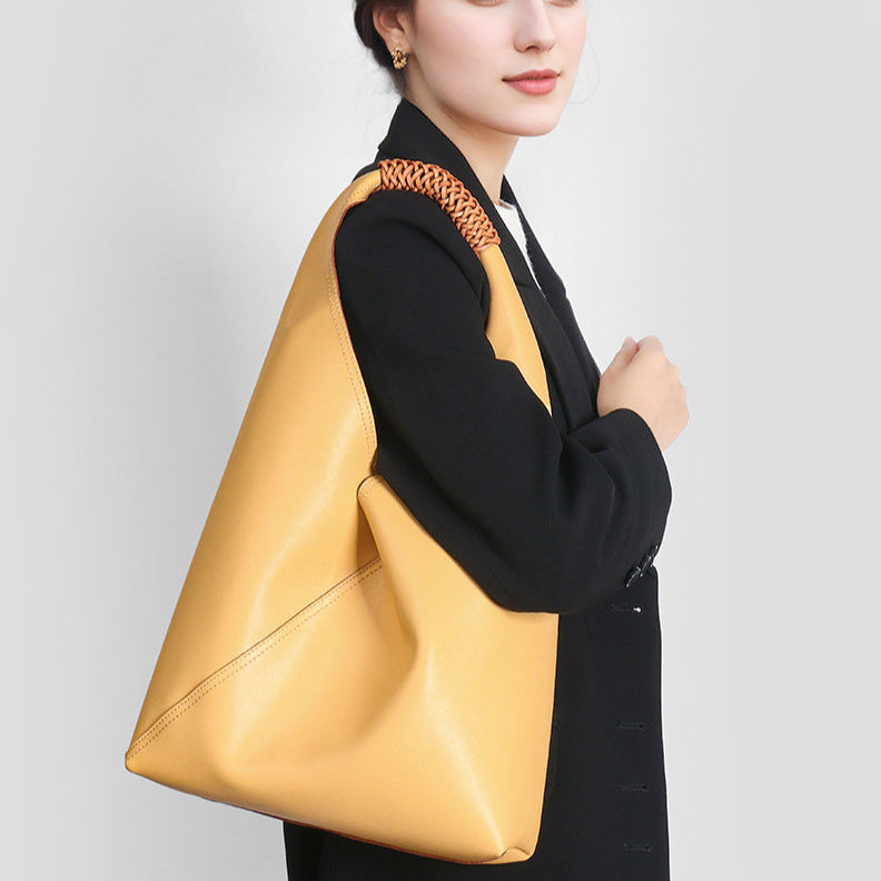 Sienna Slouchy Leather Top Handle Bag with Rattan Handle