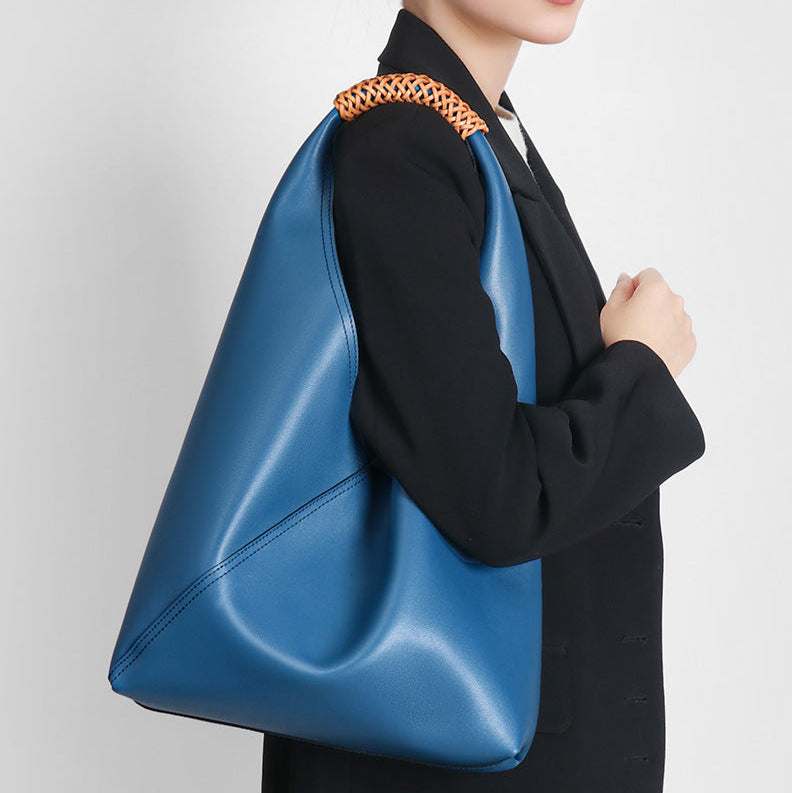 Sienna Slouchy Leather Top Handle Bag with Rattan Handle