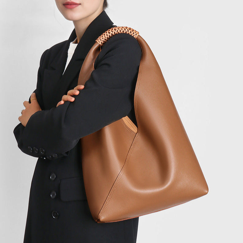 Sienna Slouchy Leather Top Handle Bag with Rattan Handle