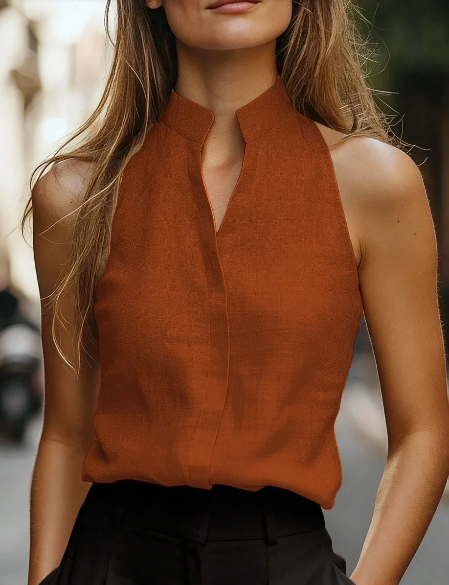 Camille Sleeveless Linen Blouse