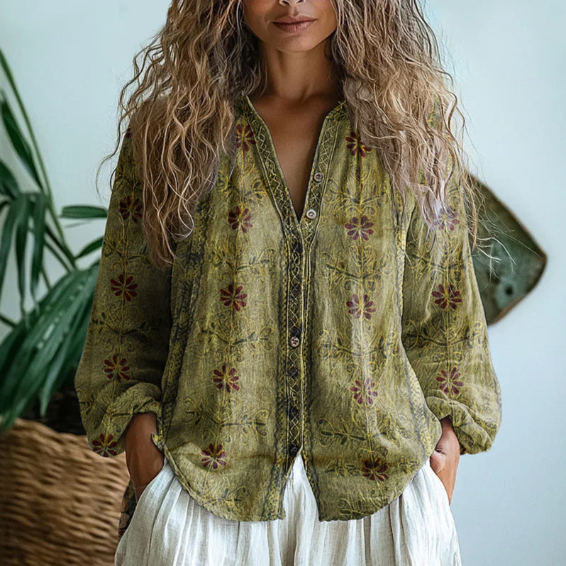Vivienne | Vintage Leaf Print Shirt
