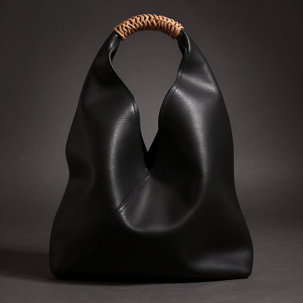 Sienna Slouchy Leather Top Handle Bag with Rattan Handle