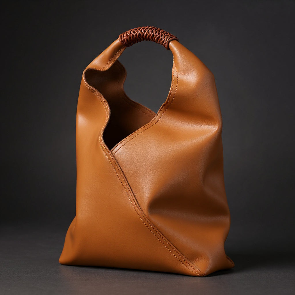 Sienna Slouchy Leather Top Handle Bag with Rattan Handle