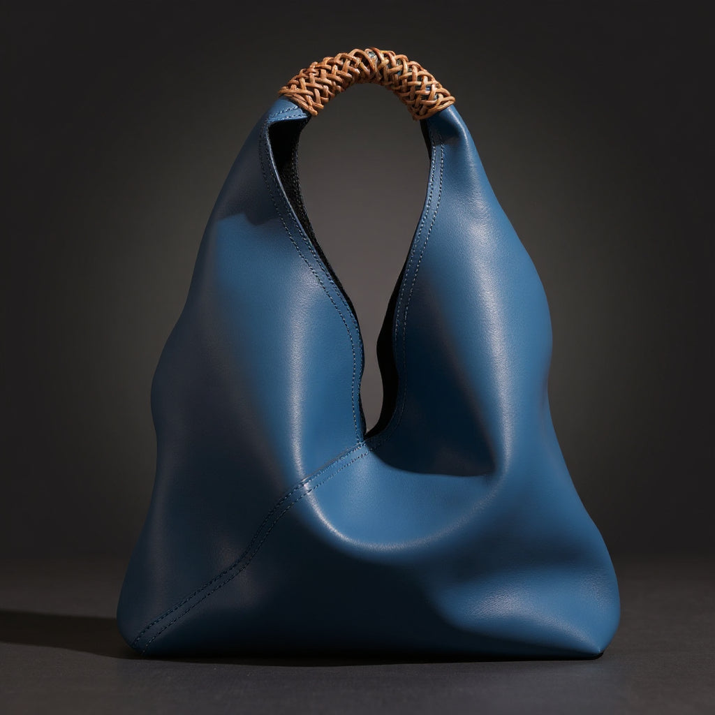 Sienna Slouchy Leather Top Handle Bag with Rattan Handle