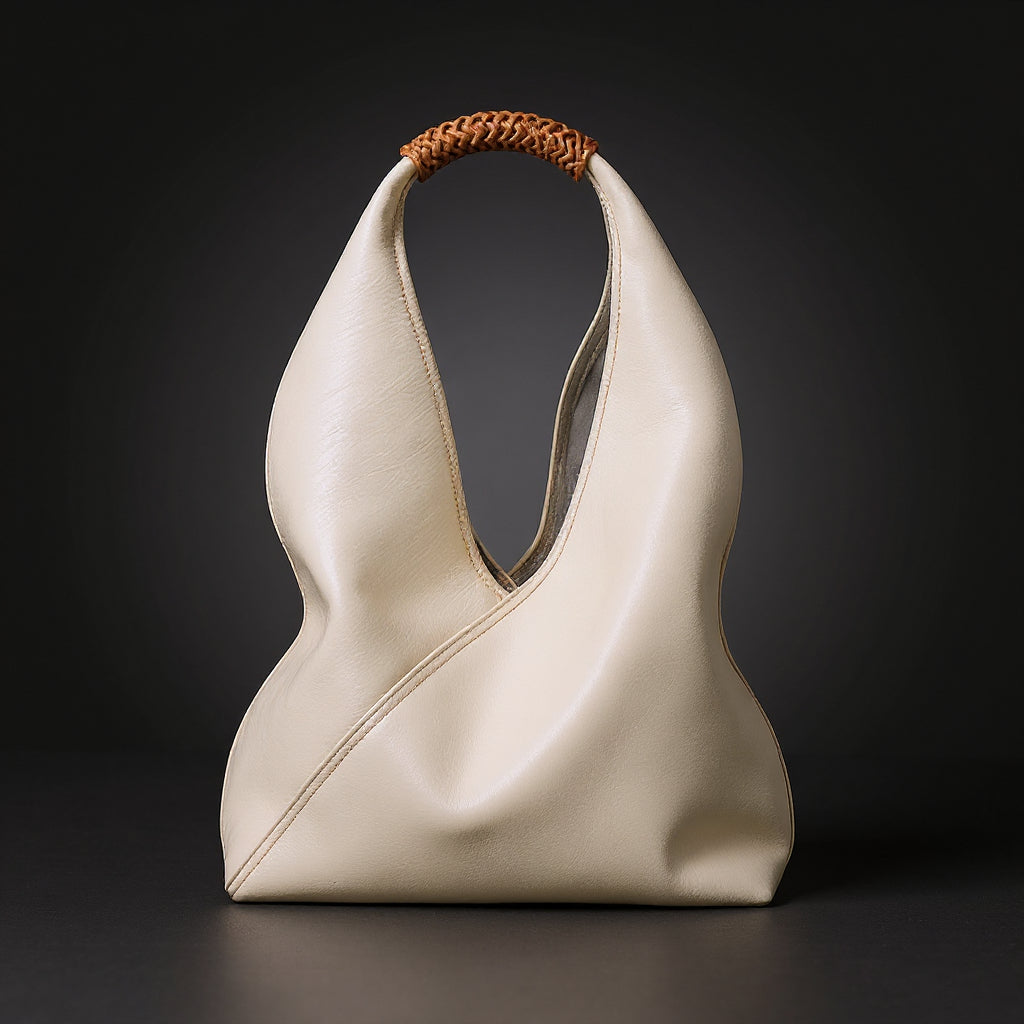 Sienna Slouchy Leather Top Handle Bag with Rattan Handle