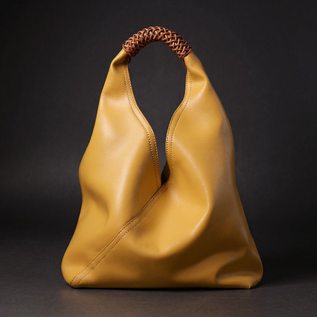 Sienna Slouchy Leather Top Handle Bag with Rattan Handle
